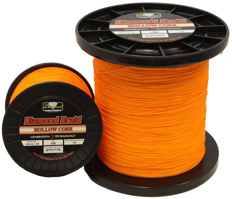 Diamond Braid Gen 3 Orange Hollow Core - 1500yds - 60lb