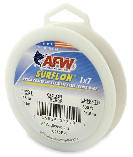 AFW 15lb Surflon Nylon Coated 1x7 SS Leader Wire Black 300ft - C015B-4