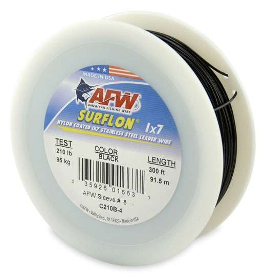 AFW 210lb Surflon Nylon Coated 1x7 SS Leader Wire Black 300ft - C210B-4