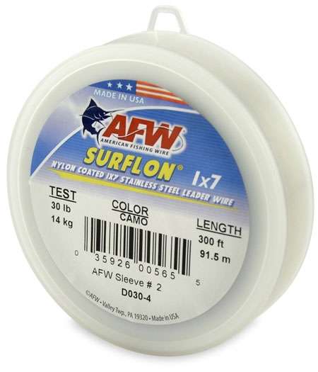 AFW 30lb Surflon Nylon Coated 1x7 SS Leader Wire Camo 300ft - D030-4