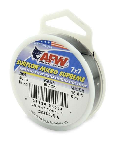 AFW 40lb Surflon Micro Supreme 7x7 SS Leader Black 5m - CM49-40B-A