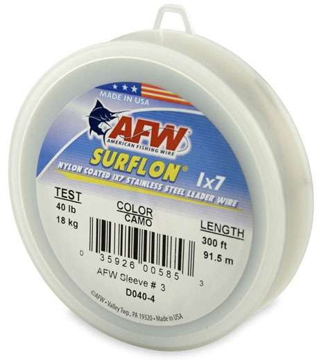 AFW 40lb Surflon Nylon Coated 1x7 SS Leader Wire Camo 300ft - D040-4