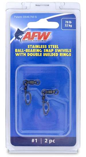 AFW Size #1 70lb SS Ball Bearing Snap Swivels, 2pc - FTV070B-A