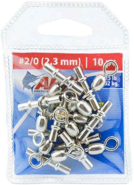 AFW Size #2/0 225lb Brass Sleeve Swivels - Nickel - 10pc - FWJ-2.3T-A