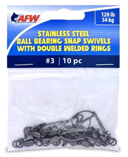 AFW Size #3 120lb SS Ball Bearing Snap Swivels, 10pc - FTV120B/10