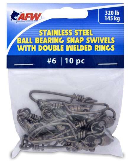 AFW Size #6 320lb SS Ball Bearing Snap Swivels, 10pc - FTV320B/10