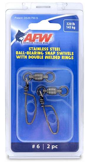 AFW Size #6 320lb SS Ball Bearing Snap Swivels, 2pc - FTV320B-A