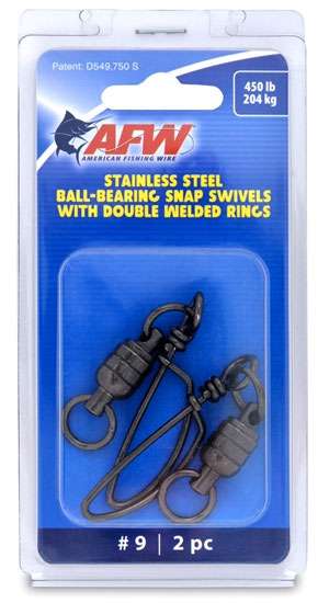 AFW Size #9 450lb SS Ball Bearing Snap Swivels, 2pc - FTV450B-A