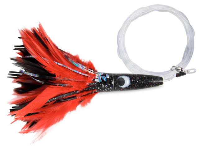 C & H Wahoo Whacker Feather Lure - 10in - Black Foil/Red