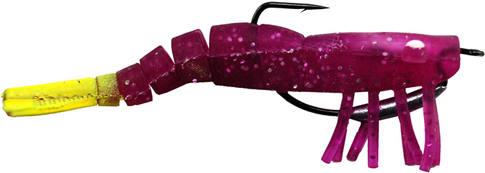 Egret Baits Vudu Weedless Shrimp - 3.5in - Purple/Chartreuse