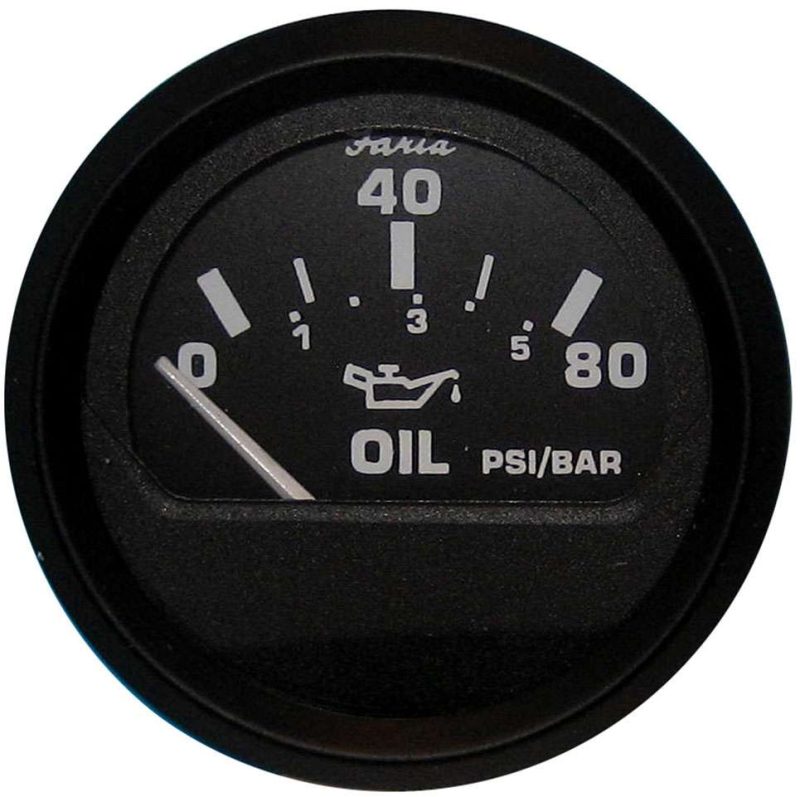 Faria Euro Black Oil Pressure Gauge - 80 PSI - 12803