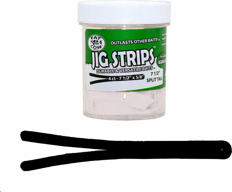 Fat Cow Fishing Jig Strips - Split Tail - 7in - Black