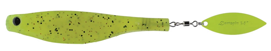 Hyperlastics Dartspin Lure - 3.5in - Double Pepper/Chartreuse