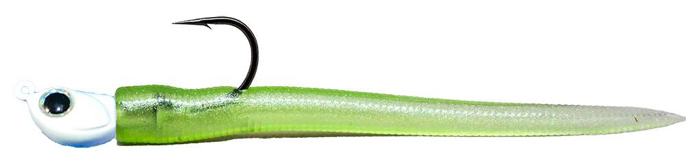 RonZ Shallow Water Rigged Soft Bait - White Head - Olive Metallic