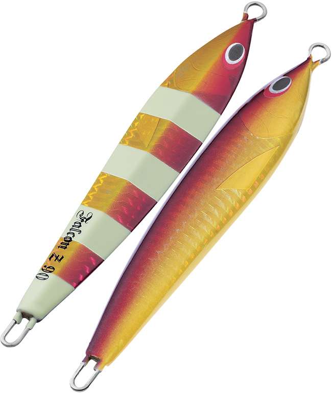 Sea Falcon Z Slide Jig - 120g - Red Gold Zebra Stripe Glow