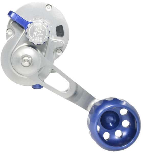 Seigler Large Game Conventional Lever Drag Reel - Left Hand Smoke/Blue