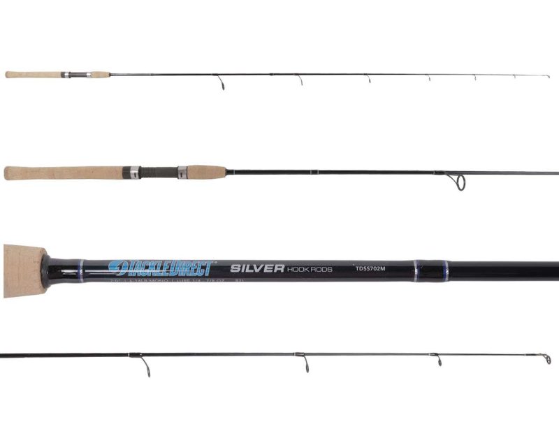 TackleDirect Silver Hook 2-Piece Spinning Rod w/ Travel Case - TDSS702M