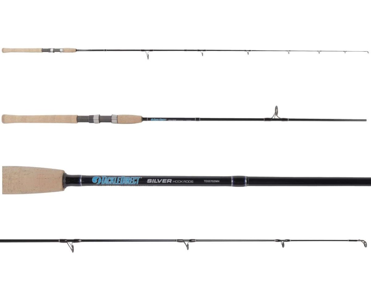 TackleDirect Silver Hook 2-Piece Spinning Rod w/ Travel Case - TDSS702MH