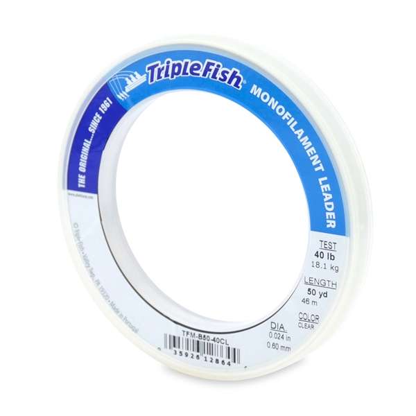 Triple Fish Monofilament Leader 50yds Clear 50lb Test