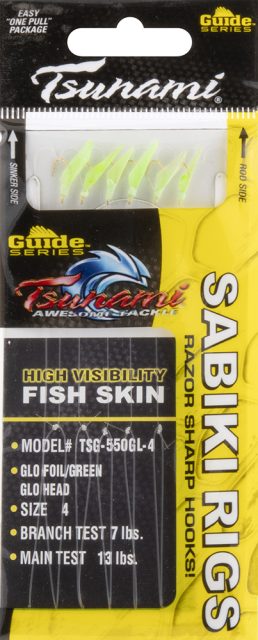 Tsunami Guide Series Sabiki Rig - Glow Foil/Green Glow Head - 4