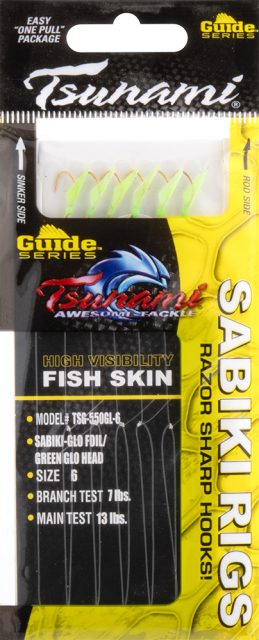 Tsunami Guide Series Sabiki Rig - Glow Foil/Green Glow Head - 6