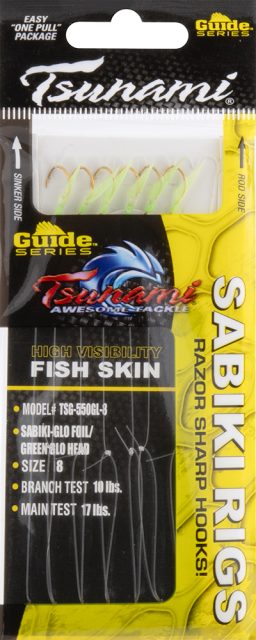 Tsunami Guide Series Sabiki Rig - Glow Foil/Green Glow Head - 8