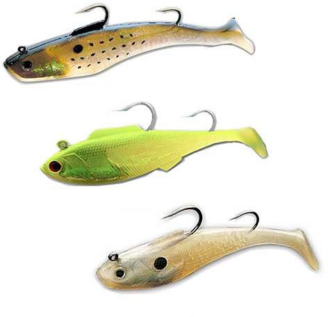 Tsunami SS9DH Soft Bait Swim Shad Dual Hook 4-Golden Bunker w/ Spots - SS9DH 4-Golden Bunker w/ Spots