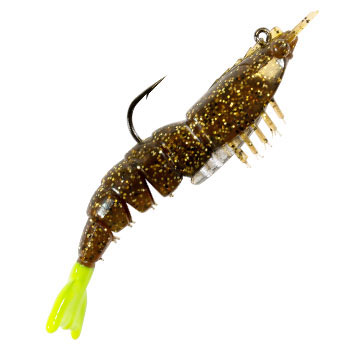 Z-Man EZ Shrimpz Rigged Lure - 3-1/2in - Rootbeer/Chartreuse